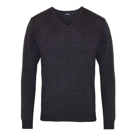 Premier Heren Gebreide V Hals Sweater Top (Houtskool) - Image 1