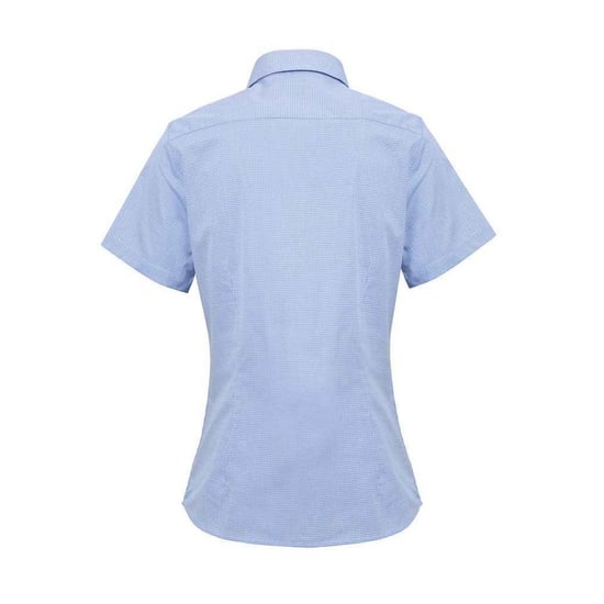 Premier Dames/Dames Micro Gingham geruit katoenen overhemd met korte mouwen (Lichtblauw/Wit) - Image 2