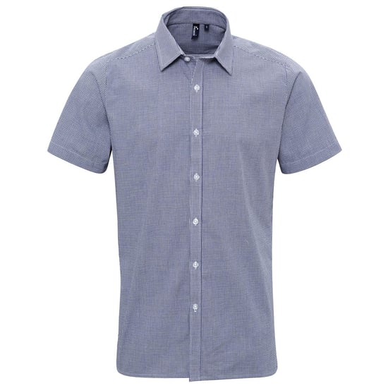 Premier Heren Micro Gingham geruit katoenen overhemd met korte mouwen (Marine / Wit) - Image 1