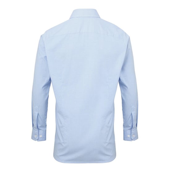 Premier Heren Gingham Micro geruit overhemd met lange mouwen (Lichtblauw/Wit) - Image 2