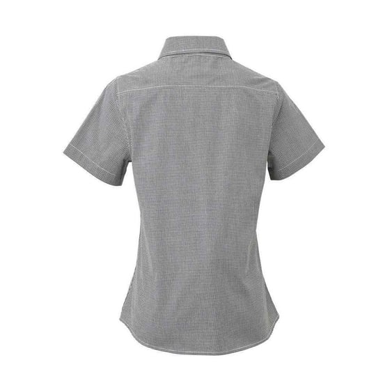 Premier Dames/Dames Micro Gingham geruit katoenen overhemd met korte mouwen (Zwart/Wit) - Image 2