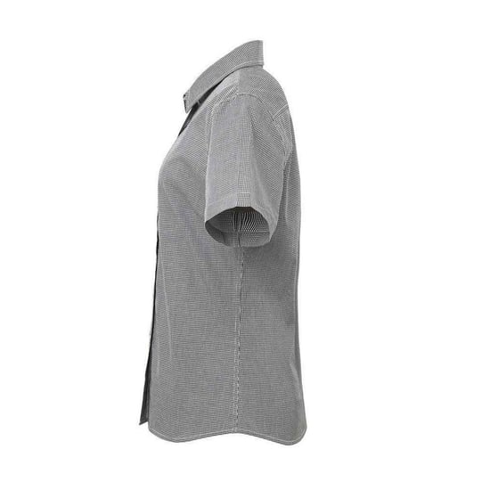 Premier Dames/Dames Micro Gingham geruit katoenen overhemd met korte mouwen (Zwart/Wit) - Image 3