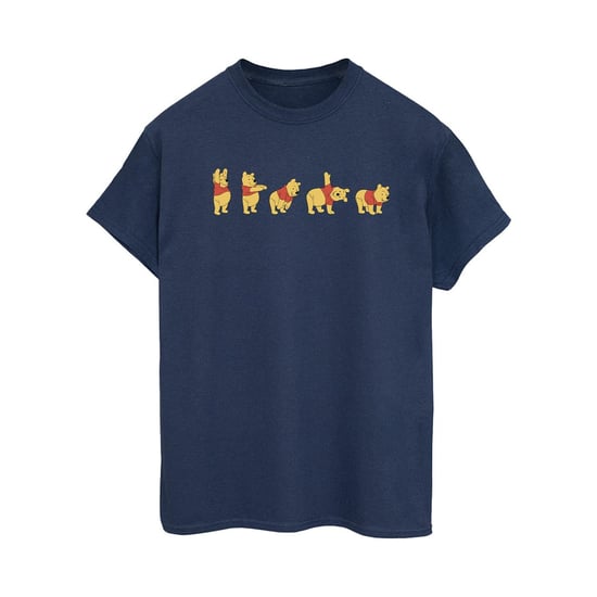 Disney Dames/Dames Winnie De Poeh Stretching Katoenen Vriendje T-shirt (Marineblauw) - Image 1