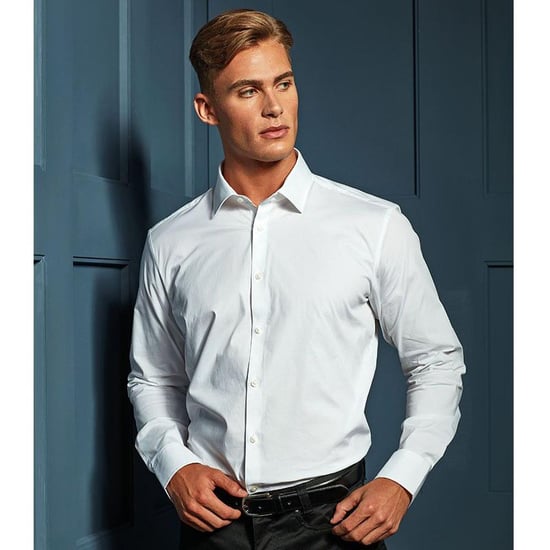 Premier Heren Rekken Pasvorm Popeline Lange Mouwen Shirt (Wit) - Image 6