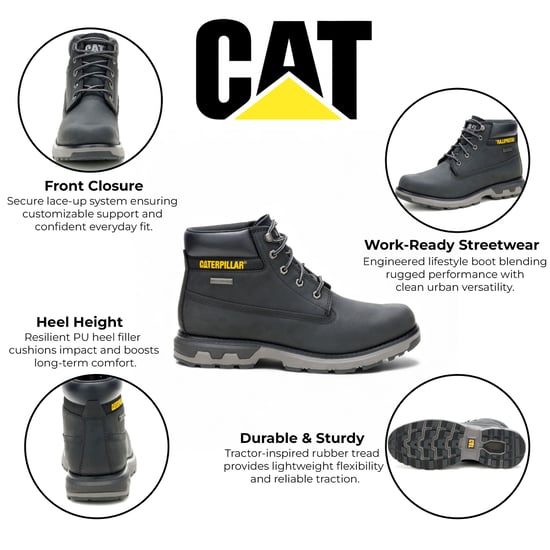 Caterpillar (CAT) Heren Streven Zwarte Leren Dagelijkse Werk Wandel Enkellaarzen - Image 2