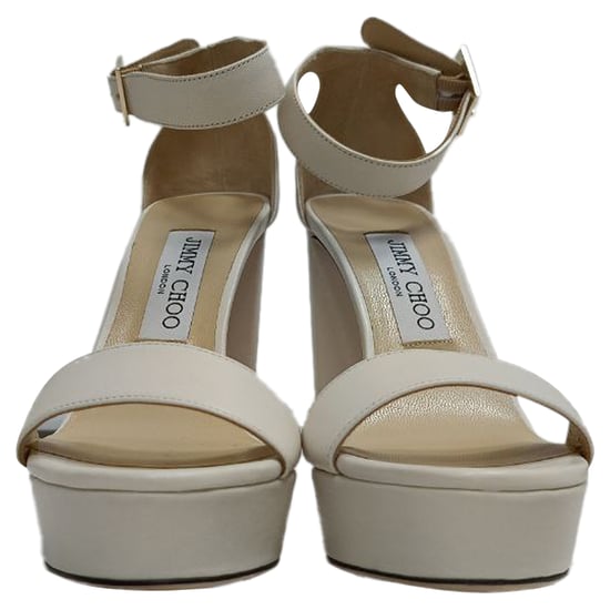Jimmy Choo Enkelband Platform Sandal Hakken in Witte Leer - Image 2