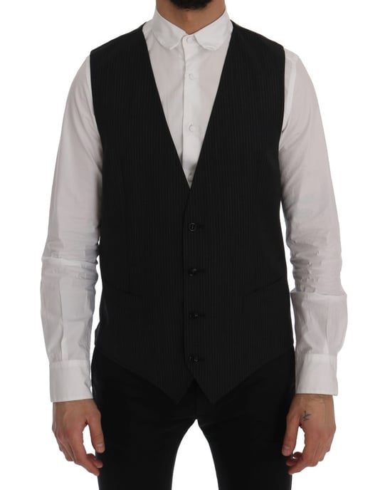 Zwarte Pinstripe Vest Klassieke Pasvorm - Image 1