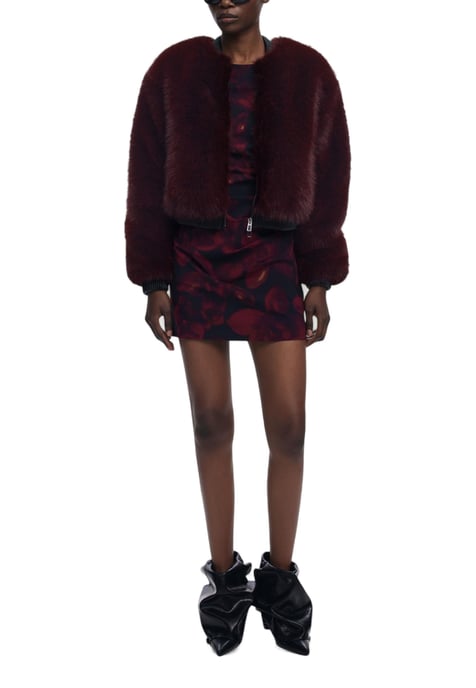Faux Fur Bordeau Jacket - Image 3