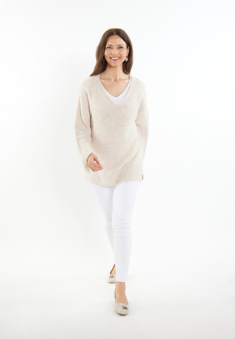 usha Gebreide trui Dames Lichtbeige gemêleerd - Image 2