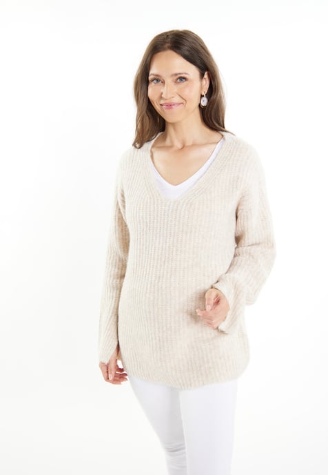 usha Gebreide trui Dames Lichtbeige gemêleerd - Image 3
