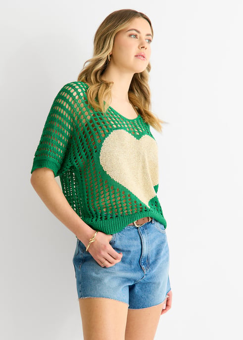 Groene visnet top met hartjespatroon, gehaakt - Image 3