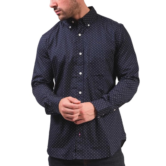 Lambretta Heren Pin Dot Lange Mouwen Shirt (Donker Marineblauw) - Image 5