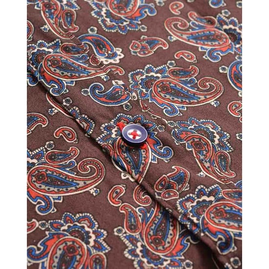 Lambretta Heren Paisley Langsleeve Shirt (Bordeaux) - Image 4