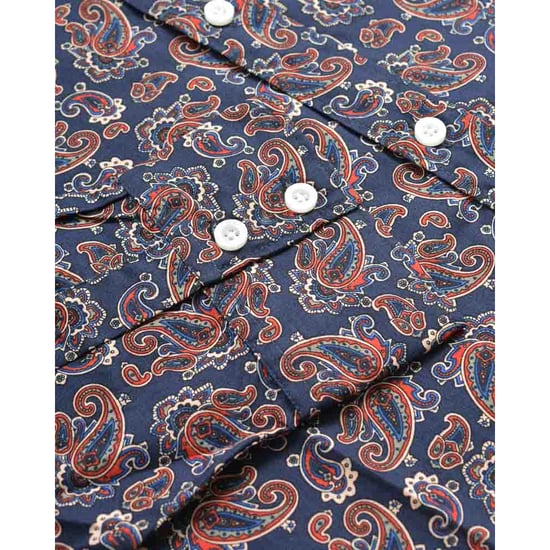 Lambretta Heren Paisley Lange Mouwen Overhemd (Marineblauw) - Image 3