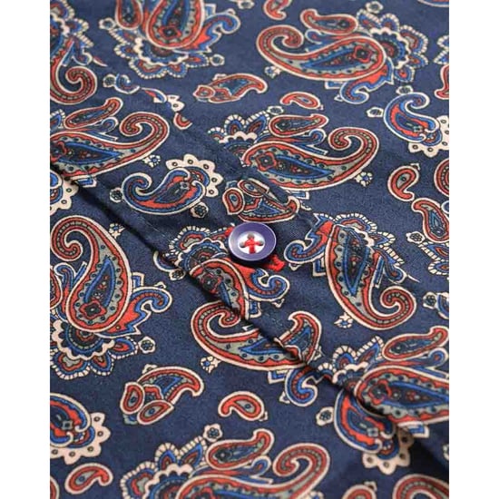 Lambretta Heren Paisley Lange Mouwen Overhemd (Marineblauw) - Image 4