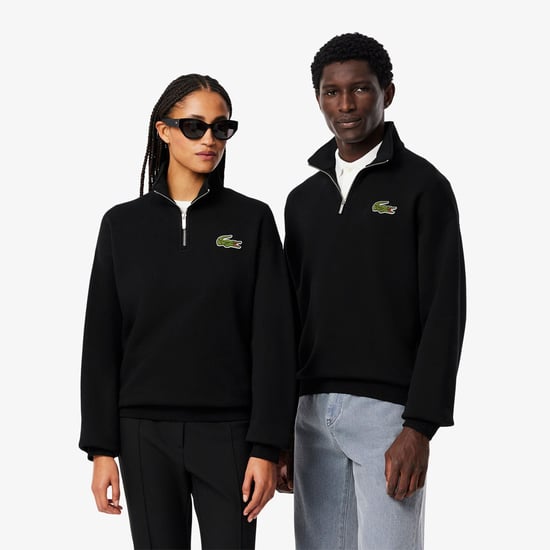 Lacoste Uniseks Zip Neck Sweatshirt met accenten voor volwassenen Loose Fit (Zwart) - Image 2