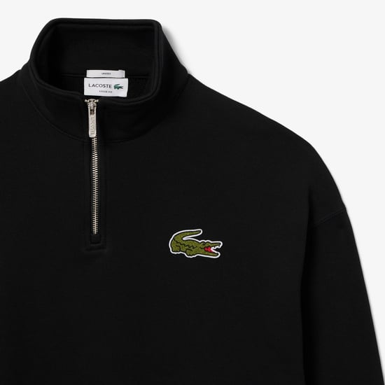 Lacoste Uniseks Zip Neck Sweatshirt met accenten voor volwassenen Loose Fit (Zwart) - Image 5