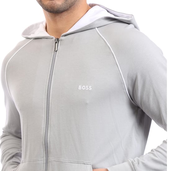 Heren Boss Mix&Match Loungewear Hoodie met rits in grijs - Image 3