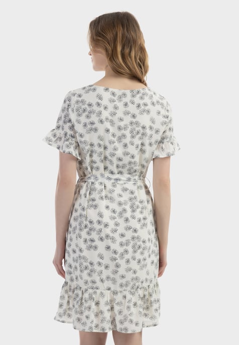 usha midi-jurk met ruches Dames wol wit zwart - Image 4