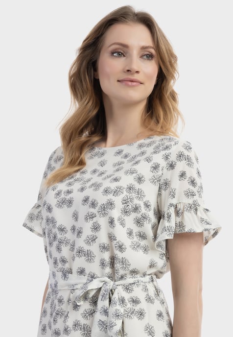 usha midi-jurk met ruches Dames wol wit zwart - Image 5