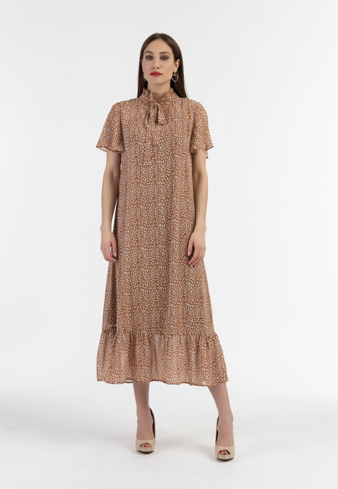 Faina Midi-jurk van chiffon Dames Kameel Wit - Image 2