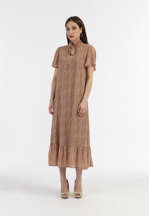 Faina Midi-jurk van chiffon Dames Kameel Wit - Image 4