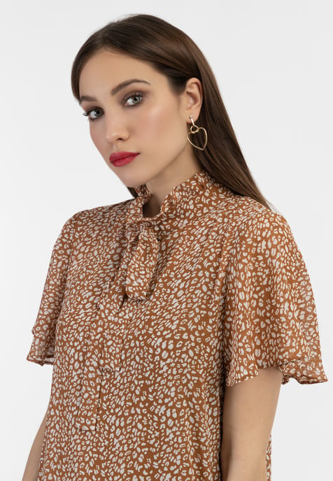 Faina Midi-jurk van chiffon Dames Kameel Wit - Image 5