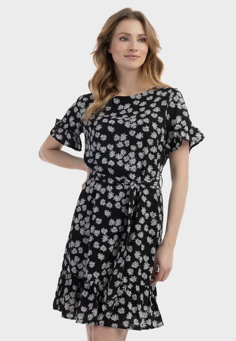 usha midi-jurk met ruches Dames zwart en wit - Image 3