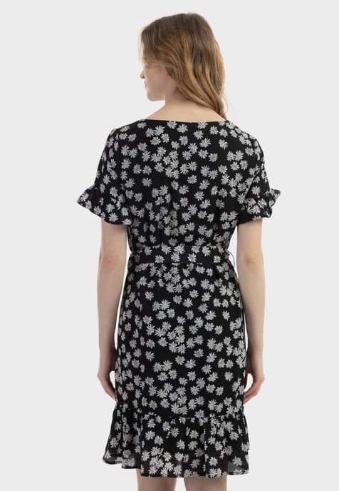 usha midi-jurk met ruches Dames zwart en wit - Image 4