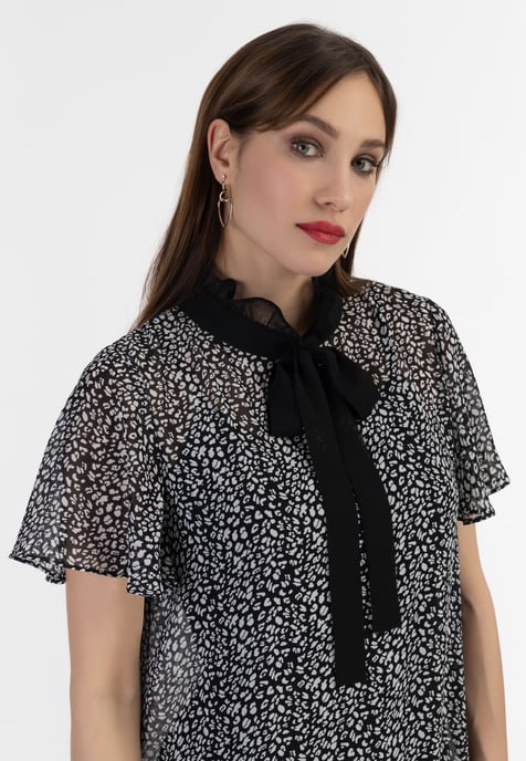 Faina Midi-jurk van chiffon Dames zwart wit - Image 5