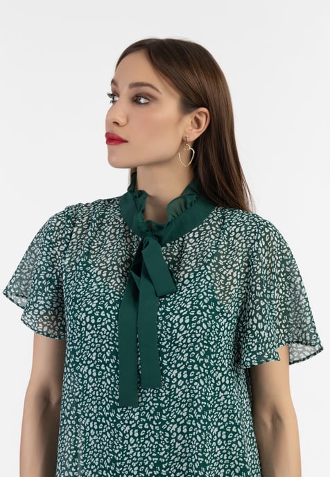 Faina Midi-jurk van chiffon Dames Groen Wit - Image 5