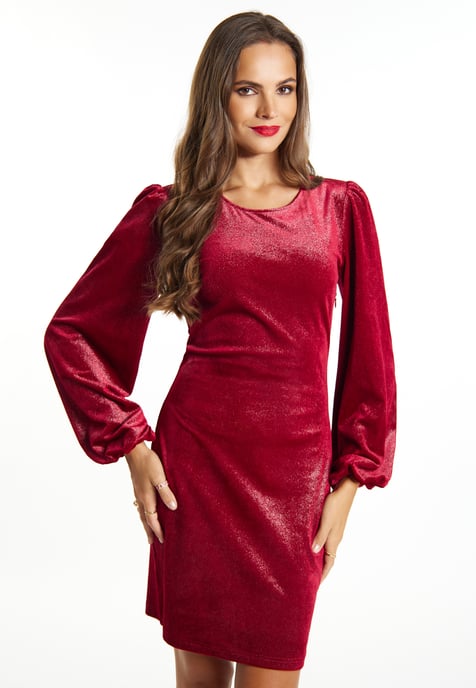 Faina Mini-jurk met lange mouwen Dames wijnrood - Image 3
