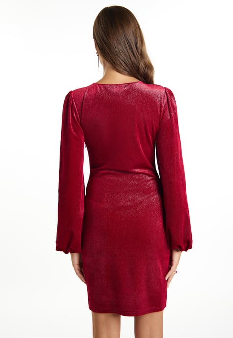 Faina Mini-jurk met lange mouwen Dames wijnrood - Image 4