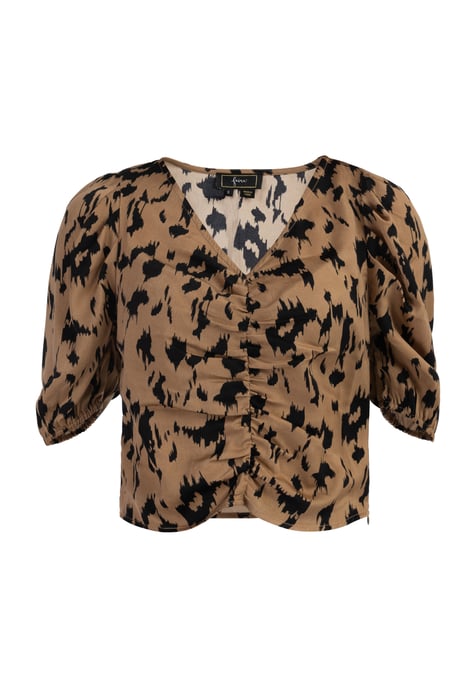 Faina Gedrapeerd blouseoverhemd Dames Camel zwart - Image 1