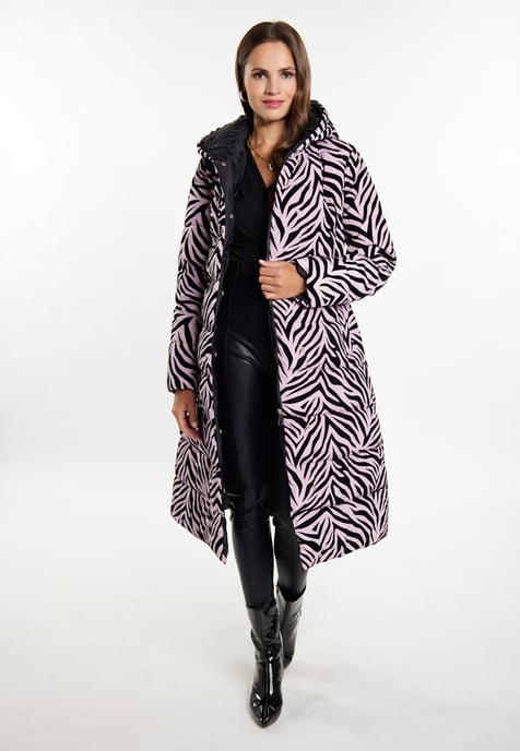 Faina Lange gewatteerde jas Dames Mauve zebra - Image 2