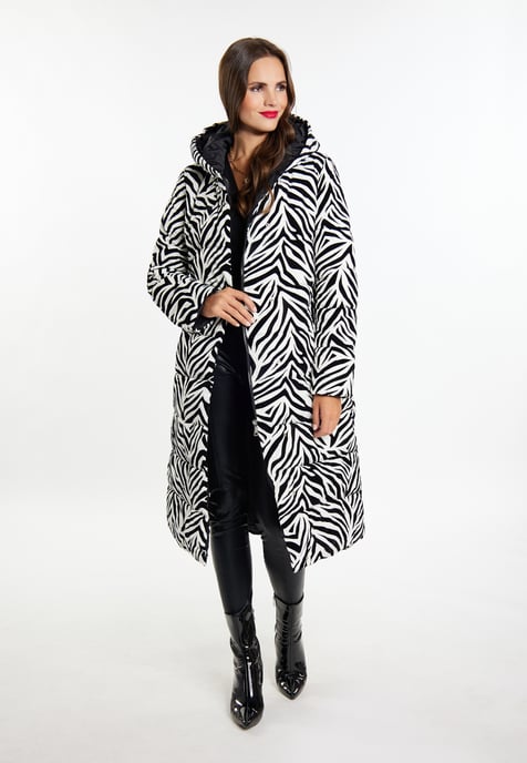 Faina Lange gewatteerde jas Dames Witte zebra - Image 2