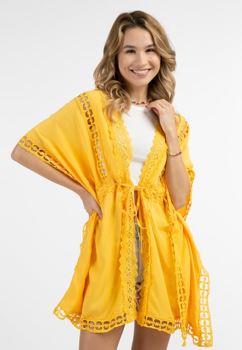 IZIA Kimono met gaatjeskant Dames geel - Image 3