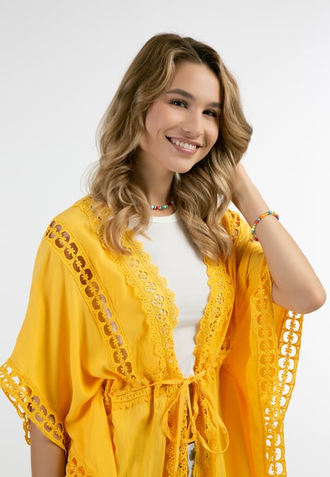 IZIA Kimono met gaatjeskant Dames geel - Image 5