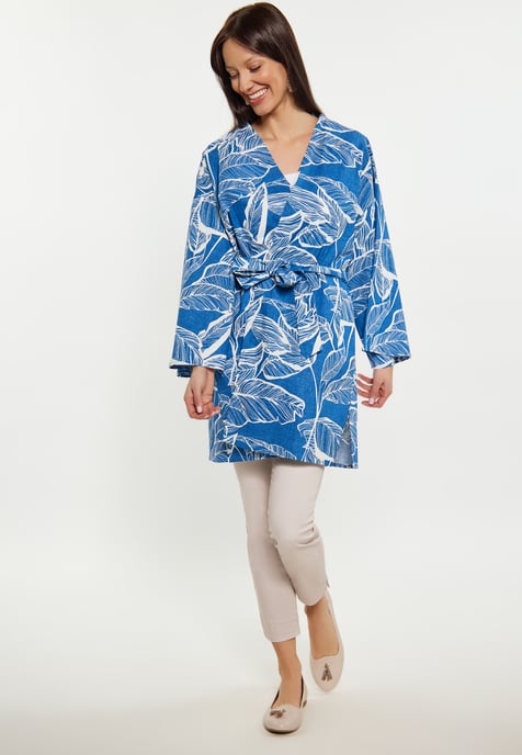 usha Kimono Dames Blauw wol wit - Image 2