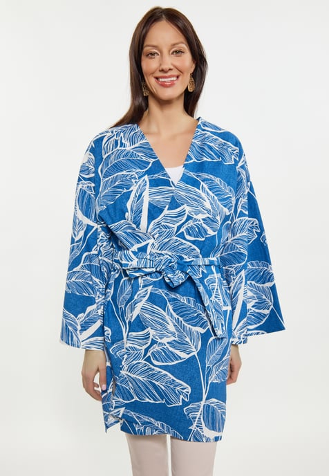 usha Kimono Dames Blauw wol wit - Image 3