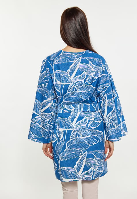 usha Kimono Dames Blauw wol wit - Image 4
