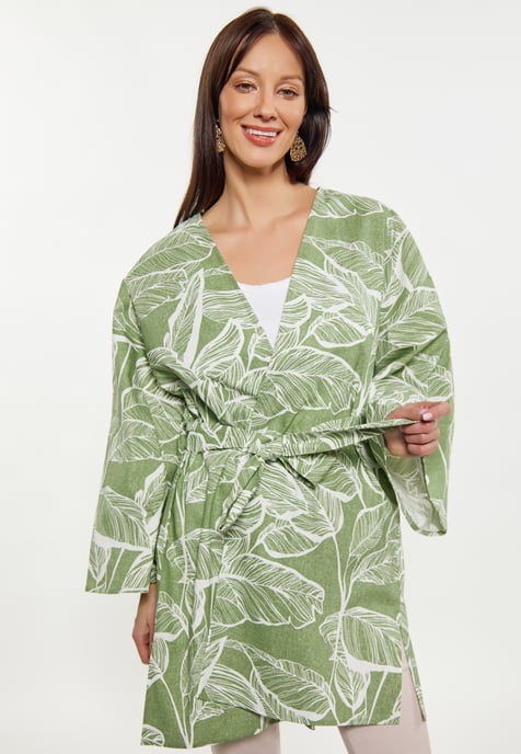 usha Kimono Dames Groen gebroken wit - Image 3