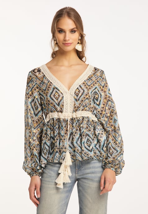 IZIA Tuniek lange mouwen Dames Blauw Goud - Image 3