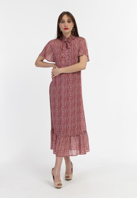 Faina Midi-jurk van chiffon Dames rood wit - Image 2