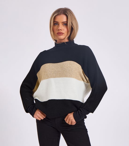 Gestreepte gebreide oversized trui met V-hals - Image 2