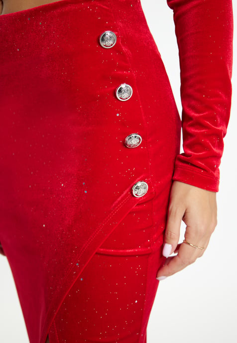 Faina Fluwelen rok met glitters Dames rood - Image 5