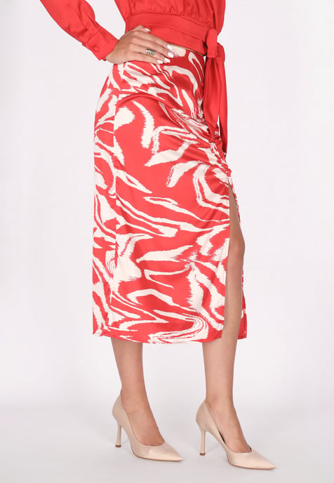 Faina rok Dames rood wol wit - Image 3
