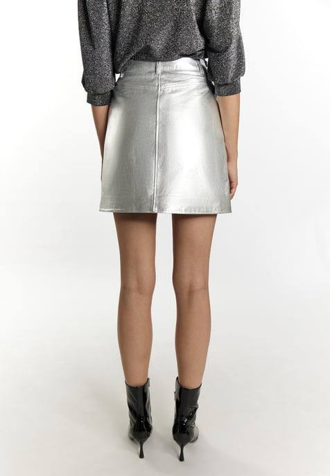 Faina Leren rok Dames zilver - Image 4