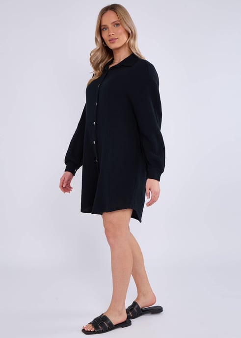 Zwart katoenen oversized shirt met textuur - Image 3