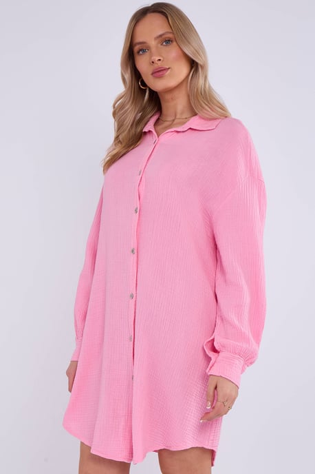 Roze katoenen oversized shirt met textuur - Image 2